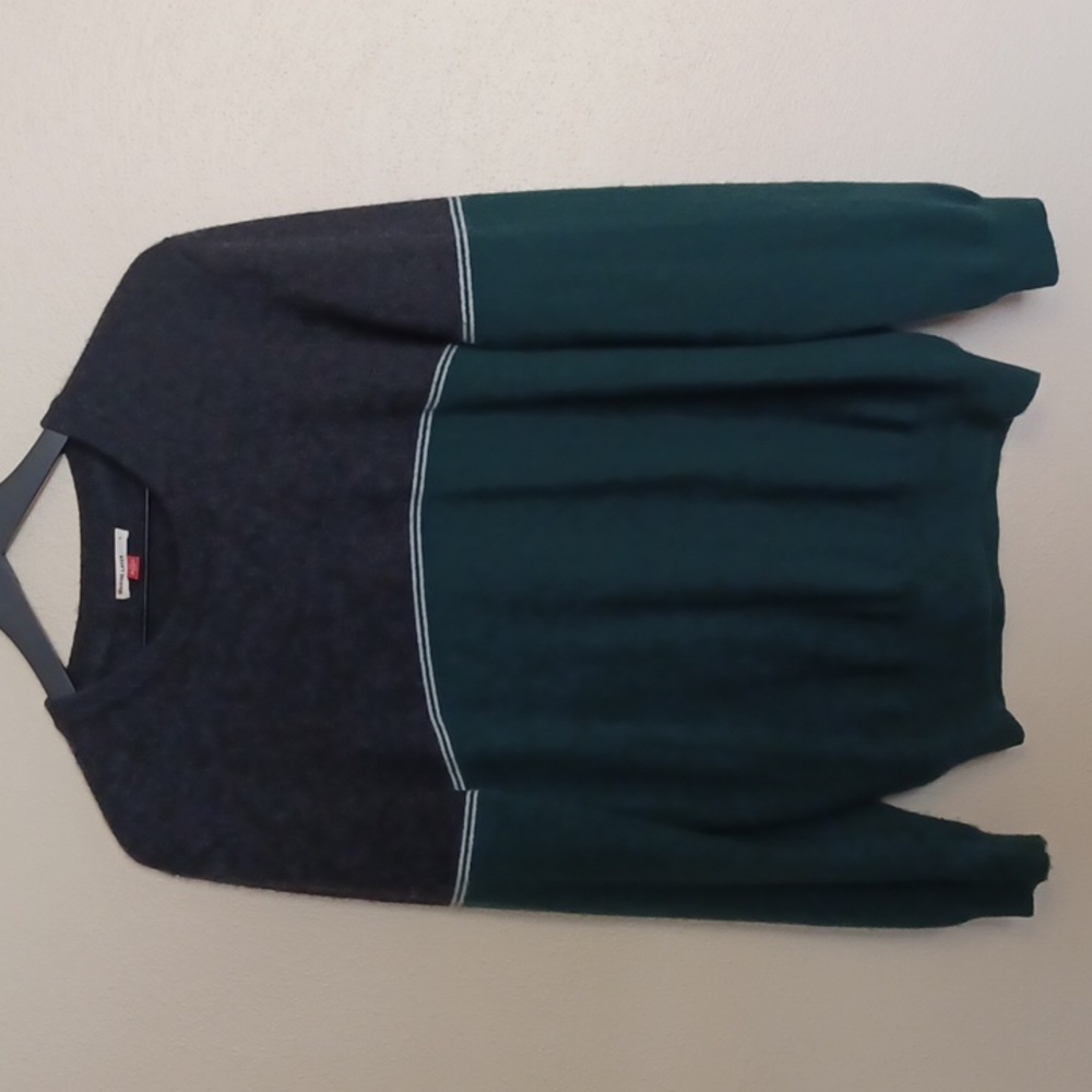 Marine Layer Men's 100% Cashmere Colorblock Pullover Sweater SZ L Charcoal Green